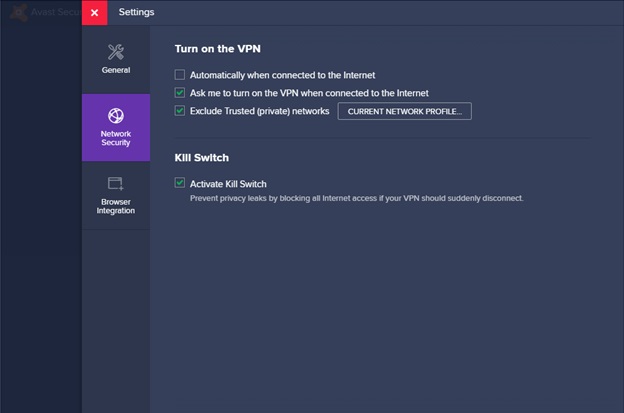 Avast VPN Kill Switch Etkinleştirmesi
