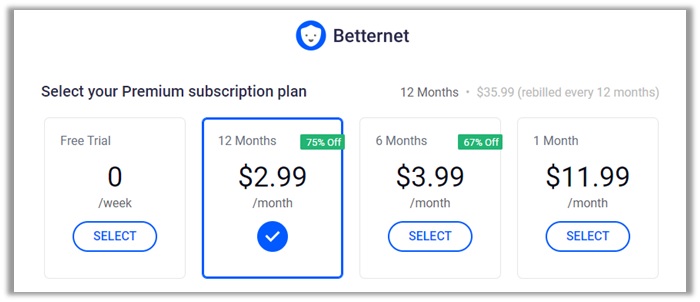 Betternet计划和价格审查