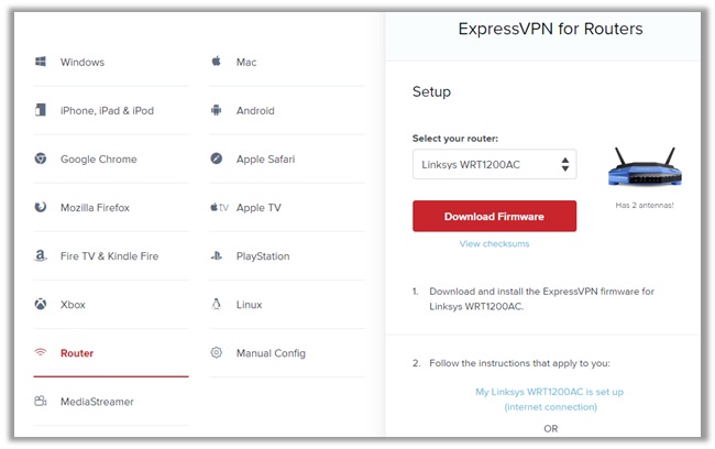Oprogramowanie sprzętowe routera ExpressVPN