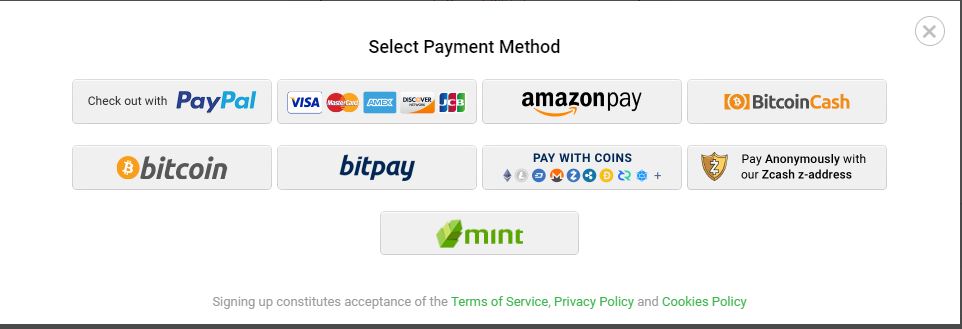 métodos de pagamento de acesso privado à Internet