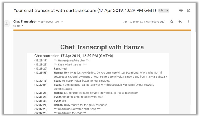 Surfshark Virtual Locations - Chat transkript