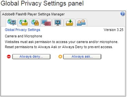 panel de configuración de privacidad global